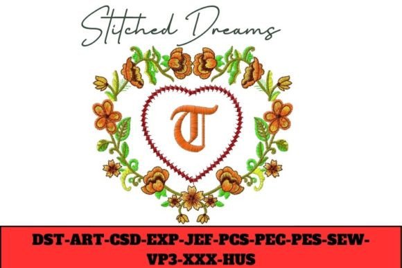 Floral Heart Letter T