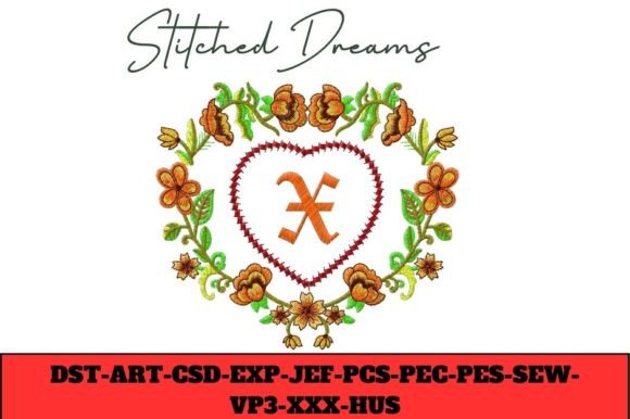 Floral Heart Letter X